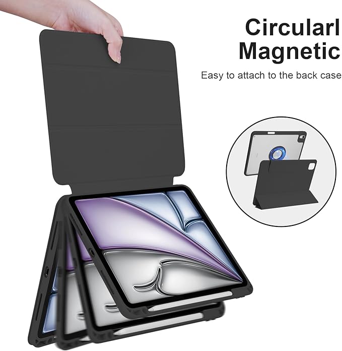 Case for iPad Air 11 Inch M4/M3/M2 2026/2025/2024, iPad Air 10.9" 5th/4th Gen. 2022/2020, iPad Pro 11" 4th/3rd/2nd 2022/2021/2020 with Pencil Holder, Vertical Stand, Detachable Magnetic, Black