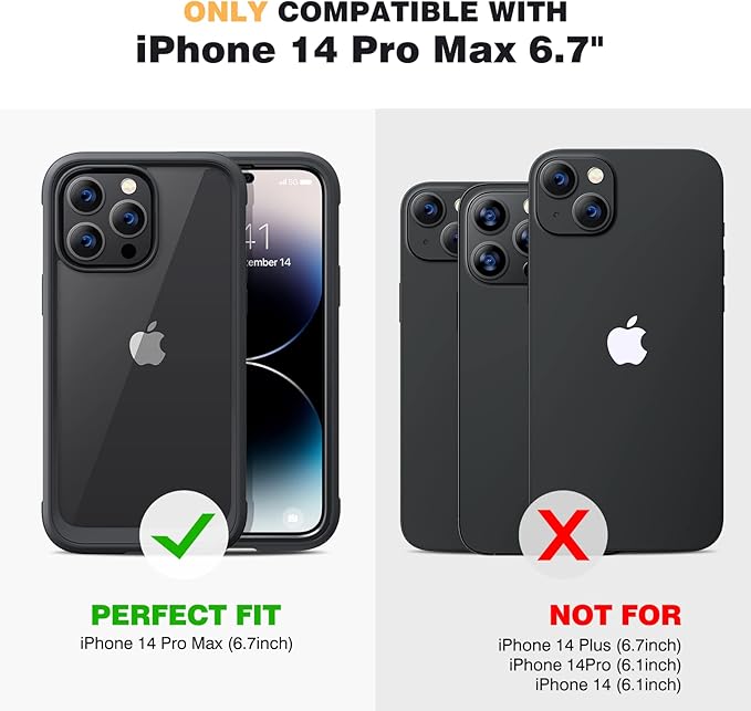 Diaclara Designed for iPhone 14 Pro Max Case 6.7, [2023 Upgraded] Full Body Rugged Case with Built-in Touch Sensitive Anti-Scratch Screen Protector +9H Tempered Glass Camera Lens Protector(Black)