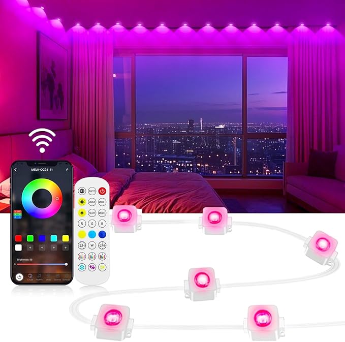 USB Indoor Eaves Lights 16.4ft, Smart RGB App Control led Strip Lights with 17 LEDs, LED Rope Lights, Color Changing Lighting for Home Decor, Party, Daily, Halloween,Christmas