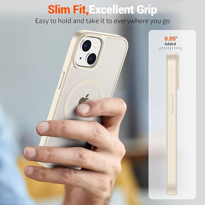 SUPFINE Magnetic for iPhone 14 Case & iPhone 13 Case (Compatible with MagSafe)(Military Grade Drop Protection) Slim Translucent Matte Shockproof Phone Cover,Antique White