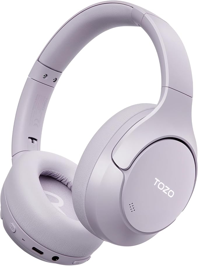 TOZO HT3 Hybrid Noise Cancelling Headphones, 90H Battery Life Wireless Over Ear Bluetooth 6.0 Foldable Headset, AI Voice Assistant with 5 Mics, Connect 2 Devices and Hi-Res Sound, 32 EQ Audio Presets