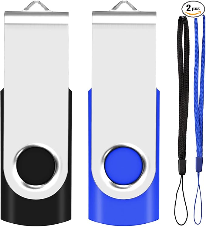 8GB USB Flash Drive 2PCS, EASTBULL USB 2.0 Drive Swivel USB Stick Memory Stick Metal Pen Drive (Black & Blue)