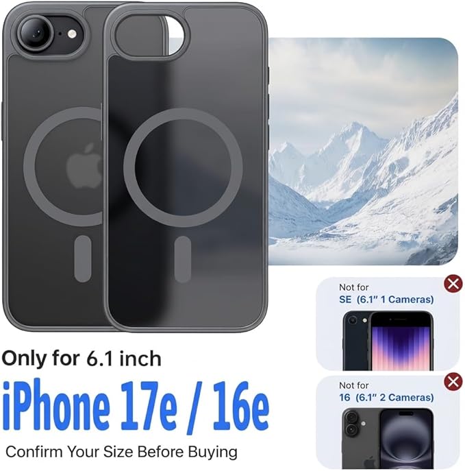 Eastinbox Magnetic Shockproof for iPhone 17e & iPhone 16e Case [Compatible with MagSafe] [Military-Grade Protection] Anti-Yellowing, Matte Protective Phone Case for iPhone 17 e/16 e 6.1", Grey