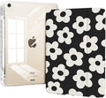 Case for iPad mini 7 2024 (A17 Pro)/ iPad mini 6 (2021), iPad 8.3-inch 7th/6th Generation Case, Trifold Stand Protective Slim Clear Back Cover with Pencil Holder, Black Daisy