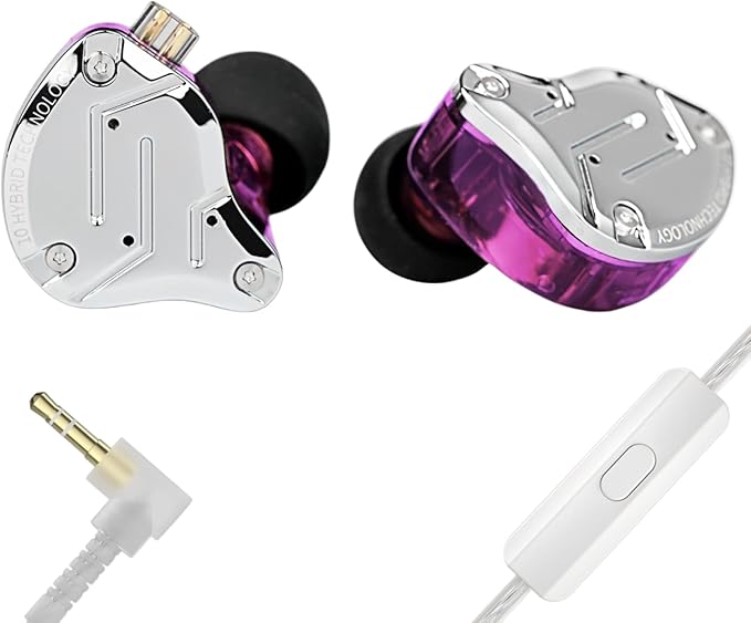 KZ ZS10 PRO in Ear Monitor Headphones, 4BA+1DD 5 Hybrid Driver Gaming Earbuds Wired Earphones, HiFi Clarity Sound Immersive Bass IEMs for Gaming Musicians Singers Audiophile (Purple with Microphone)