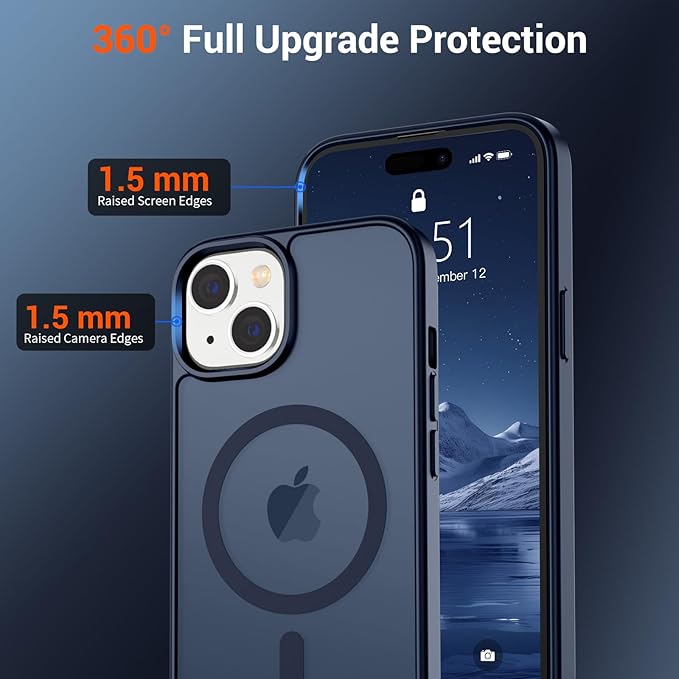SUPFINE Magnetic for iPhone 15 Case (Compatible with MagSafe) (Military Grade Drop Protection) Translucent Matte Shockproof Phone Cover,Dark Blue