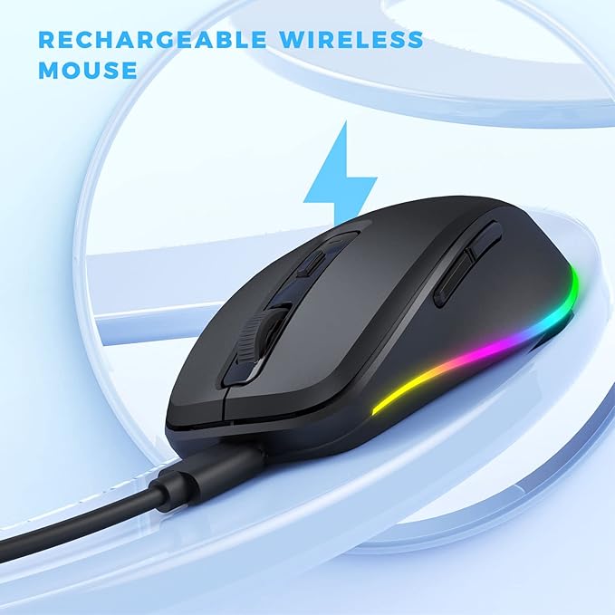 PEIOUS Wireless Mouse Jiggler - LED Wireless Mice with Build-in Jiggler Mover, Rechargeable Moving Mouse for Computer with Undetectable Random Movement Keeps PC Laptop Awake - Black