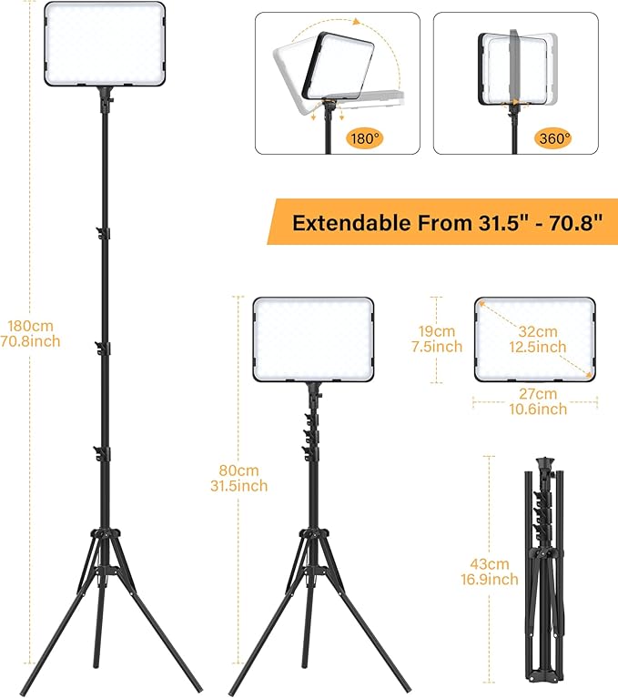 Unicucp 2 Pack LED Video Light, Photography Lighting Kit with 62.99'' Tripod Stand, Dimmable 2500-8500K 22W Studio Lights for Video Recording Game Live Streaming YouTube Podcast Photo