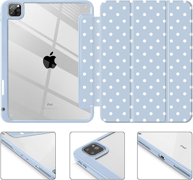 Tuiklol for iPad Pro 11 Inch 4th / 3rd / 2nd / 1st Gen (2022 2021 2020 2018) Case -Built-in Pencil Holder Shockproof Cover Clear Transparent Back Shell with Auto Wake/Sleep, Spot-Blue