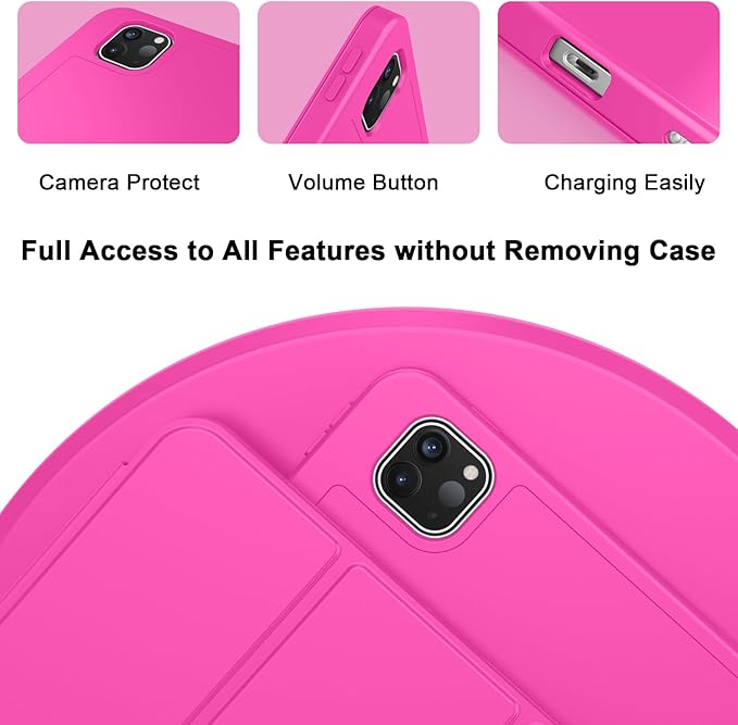 ZryXal New iPad Pro 13 Inch Case (M5) 2025 / (M4) 2024 with Pencil Holder, Smart iPad Case [Support Pencil Pro and Pencil (USB-C)], Support Touch ID and Auto Wake/Sleep (New Rose Red)