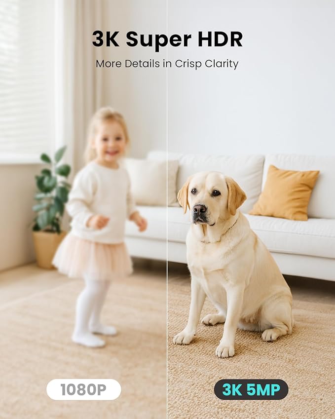 3K Indoor Security Camera 360°PTZ Home Baby/Pet Monitor, Auto Tracking,2.4/5GHz WiFi, AI Motion & Sound Detection,2-Way Audio, Night Vision, SD/Cloud Storage, Works with Alexa, No Monthly Fee