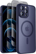 Symcele Designed for iPhone 12 Pro Max Case, Compatible with MagSafe, with Privacy Screen Protectors X2, [Camera Protection] [15FT Military Drop Protection] Shockproof Phone Case, 6.7", Deep Blue