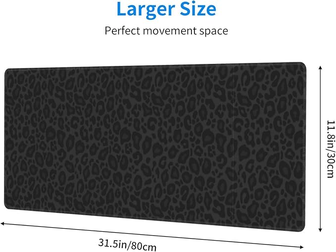 Black Leopard Print XL Large Mouse Pad with Stitched Edges Long Non-Slip Rubber Base Mousepad Laptop Keyboard Mat Desk Pad for Office Home Desk Decor, 31.5" X 11.8"