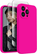 FireNova Designed for iPhone 15 Pro Case, Silicone Upgraded [Camera Protection] Phone Case with [2 Screen Protectors], Soft Anti-Scratch Microfiber Lining Inside, 6.1 inch, Hot Pink
