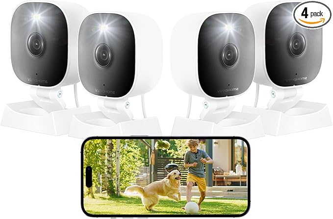 2K Cameras for Home Security,Indoor/Outdoor for Baby/Elder/Pet Monitoring with Phone app,Wired Plug&Play,Color Night Vision,2-Way Audio & 24/7 Recording,Support 128G Card ( Not Included),4-Pack
