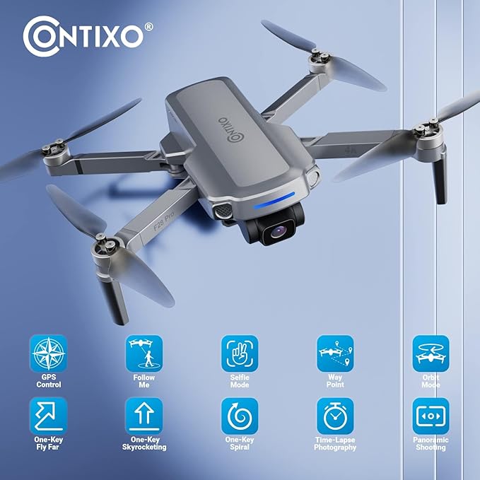Contixo Mini GPS Drone With 4K Camera, 25 Mins Flight Brushless Motor, Way Point Orbit Mode, Follow Me RC Drones FPV Foldable Quadcopter For Beginner Adults Teenagers Kids