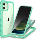 CENHUFO Privacy for iPhone 12 Case/iPhone 12 Pro Case, Full Body Phone Case with Built-in 9H Tempered Glass Privacy Screen Protector and Camera Lens Protector, Shockproof Bumper Clear Cover -Green