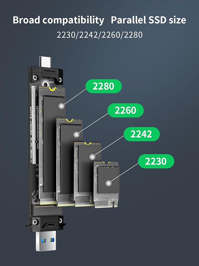 Lemorele M.2 NVMe SSD Enclosure Adapter Tool-Free, 10Gbps USB C 3.2 Gen2 M.2 NVMe External Hard Drive Case Adapter for M-Key SSD 2230/2242/2260/2280,(SATA NOT Supported)