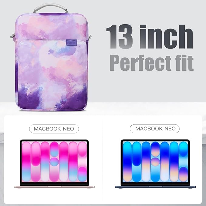TiMOVO Laptop Sleeve Bag for MacBook Neo 13 inch 2026 Model A3404 with A18 Pro Chip, Handle Carrying Case with Shoulder Strap, Watercolor Purple