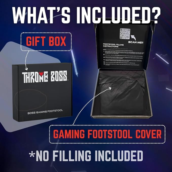 Throne Boss Gaming Footstool - Cover ONLY No Filling - Matching Bean Bag Chair Pouf/Ottoman - Round Gamer Foot Stool Footrest with Drink Holder (Red)