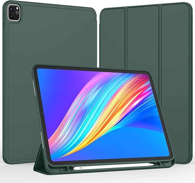 iMieet iPad Pro 13 Inch Case (M5/M4) 2025/2024 with Pencil Holder, Trifold Stand Smart Case with Soft TPU Back, Auto Wake/Sleep (Midnight Green)