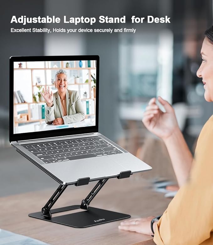 Aoviho Adjustable Laptop Stand for Desk, Portable Laptop Stand Holder and Riser, Foldable Aluminum Notebook Computer Stand for MacBook Air Pro HP Lenovo Dell Samsung Chromebook, 10-15.6 inch, Black