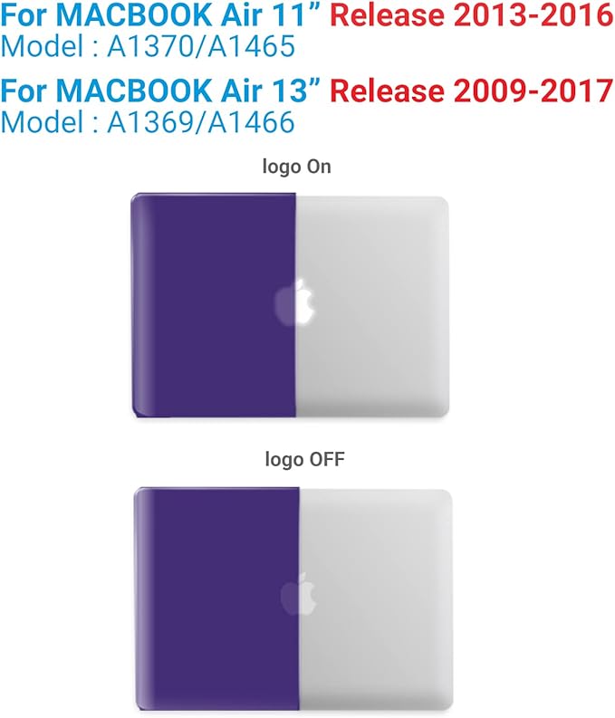 IBENZER Compatible with Old Version MacBook Air 13 Inch Case (2010-2017 Release). Models: A1466 / A1369, Plastic Hard Shell Case with Keyboard Cover for Mac Air 13, Ultra Purple, A13UAPU+1