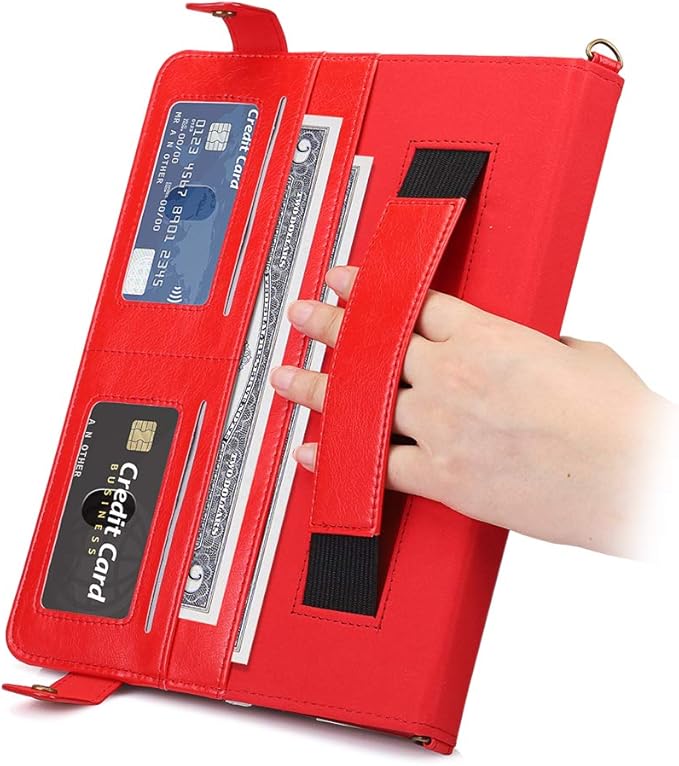 Handbag Case for iPad Pro 13-inch M5 2025/M4 2024, Techcircle Folio Stand PU Leather Crossbody Wallet Case with Pencil Holder, Hand Strap & Shoulder Strap, Red