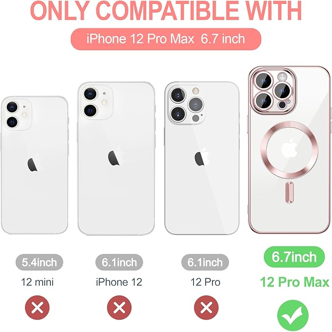 Hython Magnetic Clear for iPhone 12 Pro Max Case with Camera Lens Protector [Compatible with MagSafe] Plating Edge Slim Soft TPU Cover Protective Phone Case for iPhone 12 Pro Max 6.7", Pink