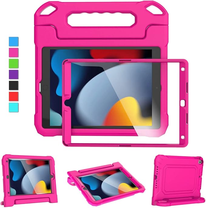 Kids Case for iPad 9th/8th/7th Generation 10.2 Inch 2021/2020/2019, Case for iPad Air 3rd Gen/Pro 10.5 Inch, Durable Shockproof Cover with Screen Protector for iPad 10.2 & 10.5, Pink