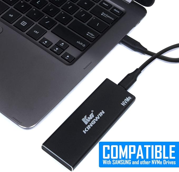 Kingwin M.2 SSD NVMe External Enclosure, 10Gbps USB 3.1 Gen 2 M-Key to USB C Solid State Drive Adapter, PCIe USB 3.0 USB C Cables, Fit Size 2230/2242/2260/2280, Aluminum, KM-U3NGFF-NVE