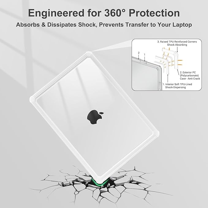 MOSISO Shock-Absorbing Hard Case Compatible with MacBook Air 15 inch M5 2026 M4 M3 M2 2025-2023 A3448 A3241 A3114 A2941,Anti-Cracking Heavy Duty Hard Shell with TPU Bumper&Keyboard Cover,Crystal Clear