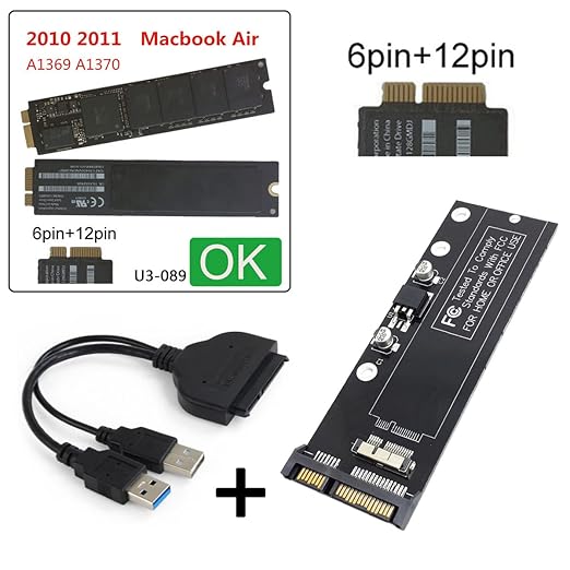 chenyang USB 3.0 to 12+6Pin SSD and SATA 22Pin PCB Disk Drive for 2010 2011 MAC Air A1369 A1370 SSD