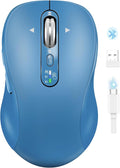 Wireless Bluetooth Mouse Rechargeable,USB+BT×2,Multi Device Quiet Ergo Computer Mouses,Metal 4-Way Super Scrolling,± 3200 DPI,10 Button,Plug&Play,Cordless Mice for Laptop,Tablet,Mac,iPad,PC,Phone-Blue