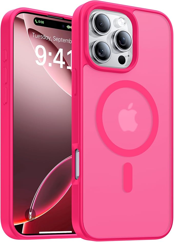 Magnetic for iPhone 16 Pro Case, [Compatible with MagSafe][Military-Grade Drop Protection][Anti-Yellowing] Shockproof Protective Translucent Matte Cover for iPhone 16 Pro Phone Case,Hot Pink