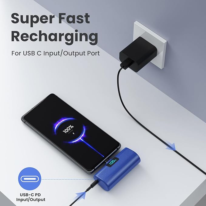 [2-Pack]Portable Charger for iPhone 16/15 Series,5200mAh PD USB C Power Bank Built-in USB-C Connector,Battery Pack Compatible with iPhone 16/16 Plus/16 Pro/16 Pro Max/15 Series,Android(Black+Blue)