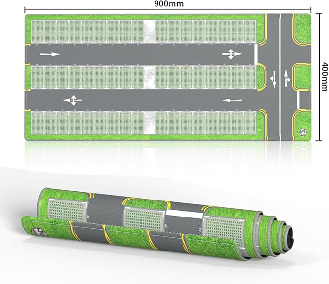 XXL 1/64 Scale Parking Lot Mouse Pad 90x40cm Non-Slip Rollable Desk Mat | Large Diorama Playmat for Hot Wheels, Matchbox, Mini GT, Tarmac, Inno64 and Diecast Car Collectors, Kids and Gamers
