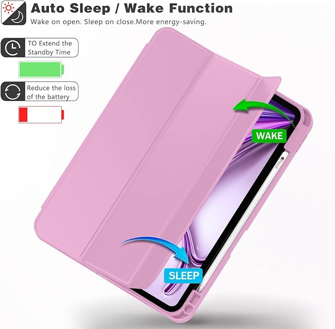 ZryXal New iPad Air 13 Inch Case M3 2025/M2 2024 with Pencil Holder, Trifold Stand Smart Case with Soft TPU Back,Auto Wake/Sleep(Pale Violet Red)