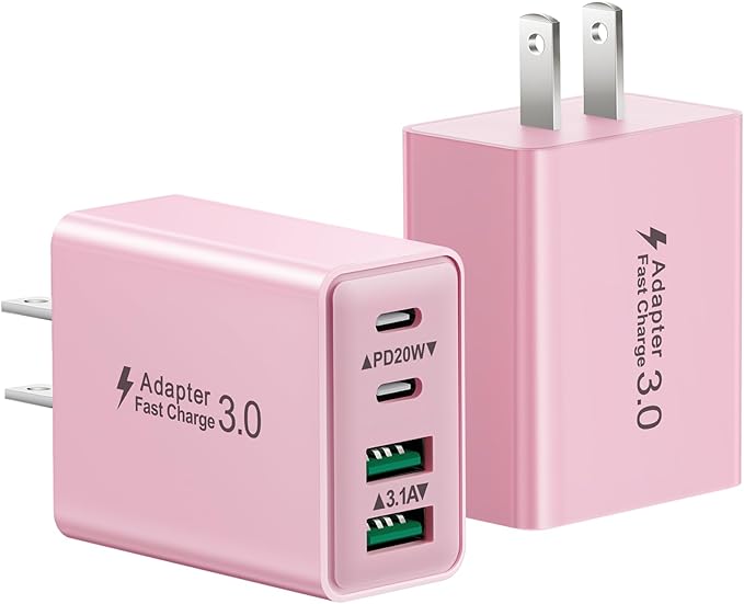 USB C Charger Block, 2-Pack 40W Fast USBC Charging Block 4-Port Dual PD+QC Power Adapter Double USBC Charger Block Multiport Type C Cube Wall Plug for iPhone 16 15 14 13 12 11 Pro Max,Samsung