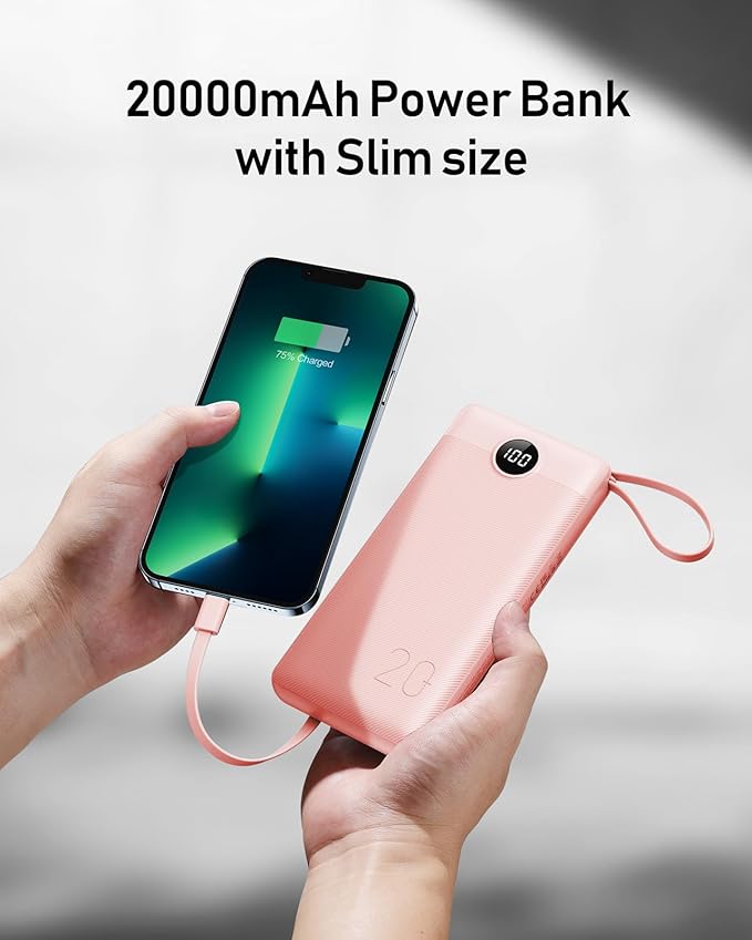 VEEKTOMX Portable Charger Built-in Cables, Power Bank for iPhone, Fast Charge USB C Battery Pack Travel Essentials Powerbank Compatible with iPhone 17/16/15/14, Samsung S25/24