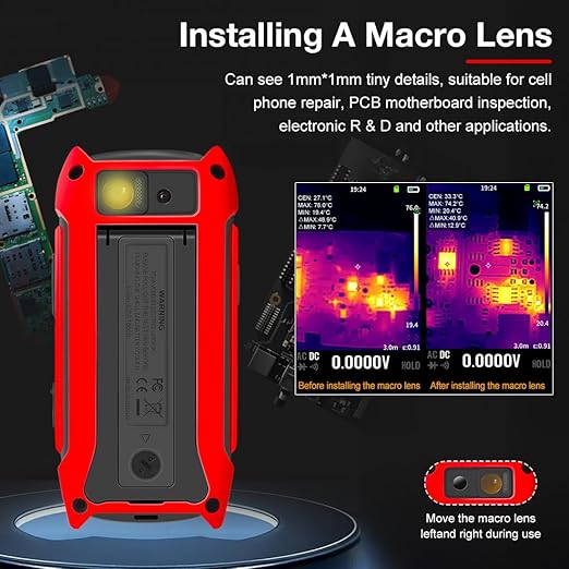 2 in 1 Thermal Imaging with 20000 Counts Multimeter Function Infrared Camera Pixels ISR256x192 Image Resolution 427x320 3.5 inch LCD -20℃ to 550℃ Temperature Range 15 Color Modes