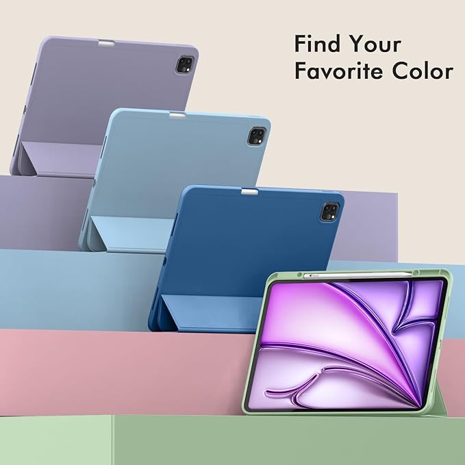 ZryXal New iPad Air 13 Inch Case M3 2025/M2 2024 with Pencil Holder, Trifold Stand Smart Case with Soft TPU Back,Auto Wake/Sleep(New Matcha Green)