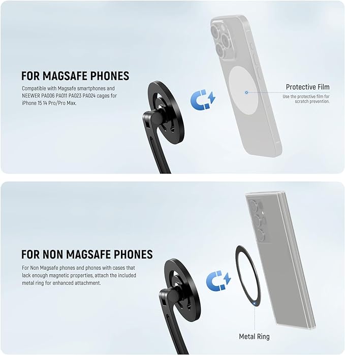 NEEWER Magnetic Neck Holder for Action Camera & Phone, Hands Free Tripod Chest Mount Compatible with GoPro DJI Insta360 Magsafe iPhone Android, Phone Holder for Video Recording POV Vlog, GP16