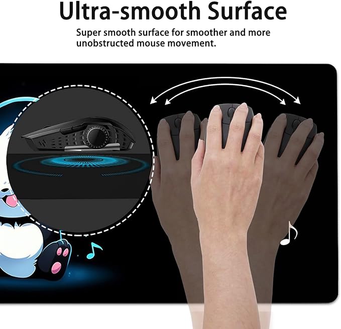 Large Mouse Pad, 31.5 x 11.8in Extended Gaming Mouse Pad with Stitched Edges, XXL Mousepad Protector Non Slip Rubber Base for Office and Home Writing Mat, Cute Panda Pattern Black Desk Mat