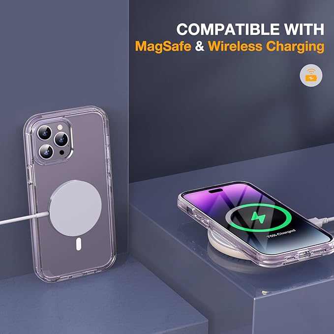 Miracase Magnetic for iPhone 14 Pro Case 6.1 inch, (Compatible with MagSafe) Upgrade Full-Body Clear Phone Bumper Case with Built-in 9H Tempered Glass Screen Protector, Magnetic Clear