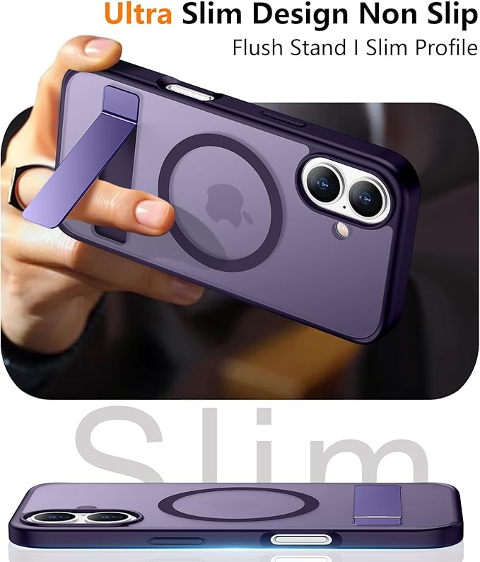 SPIDERCASE Magnetic for iPhone 16 Case,with [3 Stand Ways] [Military Grade Drop Protection] with Invisible Stand Shockproof Slim Phone Case for iPhone 16 6.1'',Purple