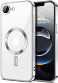 Hython Magnetic Clear for iPhone 16e Case with Camera Lens Protector [Compatible with MagSafe] Luxury Plating Edge Slim Soft TPU Cover Protective Phone Case for iPhone 16e 6.1", Silver