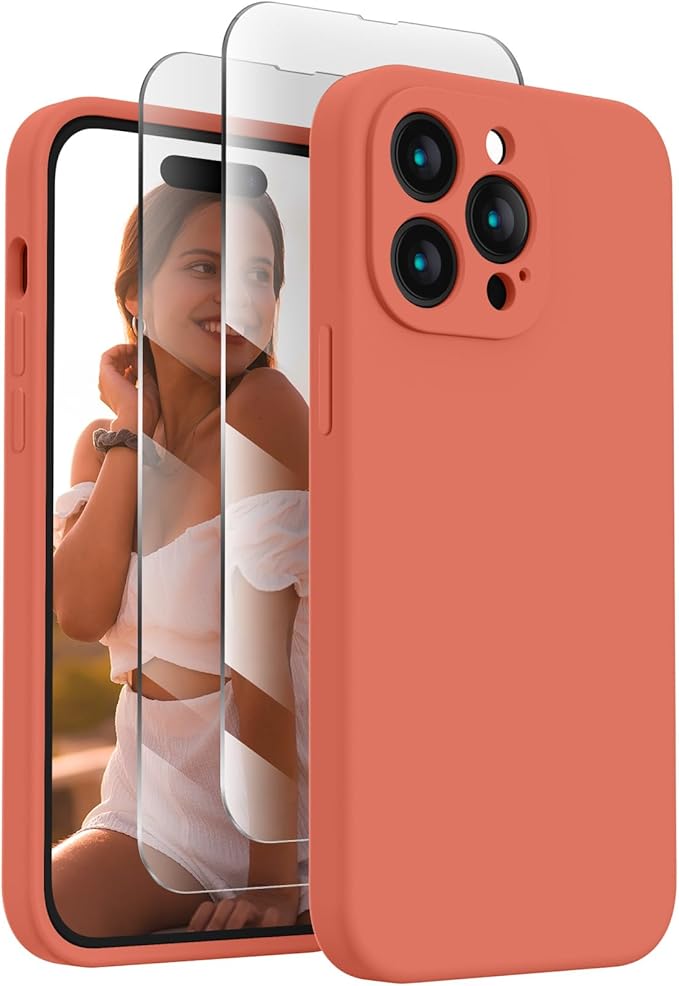 FireNova Designed for iPhone 14 Pro Case, Silicone Upgraded [Camera Protection] Phone Case, Soft Anti-Scratch Microfiber Lining Inside, 6.1 inch, Pink Pomelo