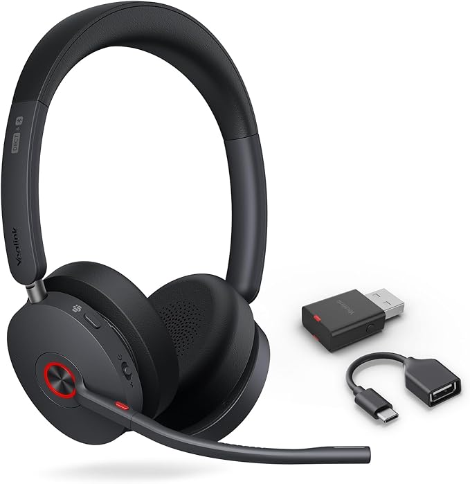 Yealink WH68 Hybrid Wireless Headset with ANC, DECT 6.0 & Bluetooth Dual-Connect, 492ft Range, 6-Mic Noise Cancelling Office Headphones for Teams, Zoom, 32H Talk Time for PC/Laptop/Smartphone