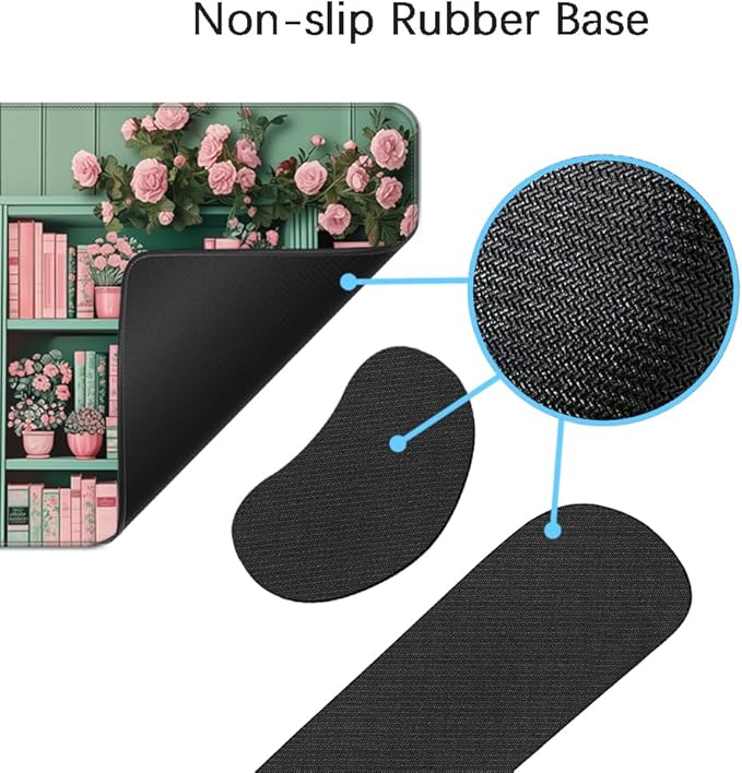 MIBITRI Keyboard Mouse Pad Set, Extended Gaming Mouse Pad+Ergonomics Keyboard Wrist Rest Support, Memory Foam, Easy Typing Pain Relief, 4Pcs XXL Ultra Thick Desk Mat, Bookshelf Florals
